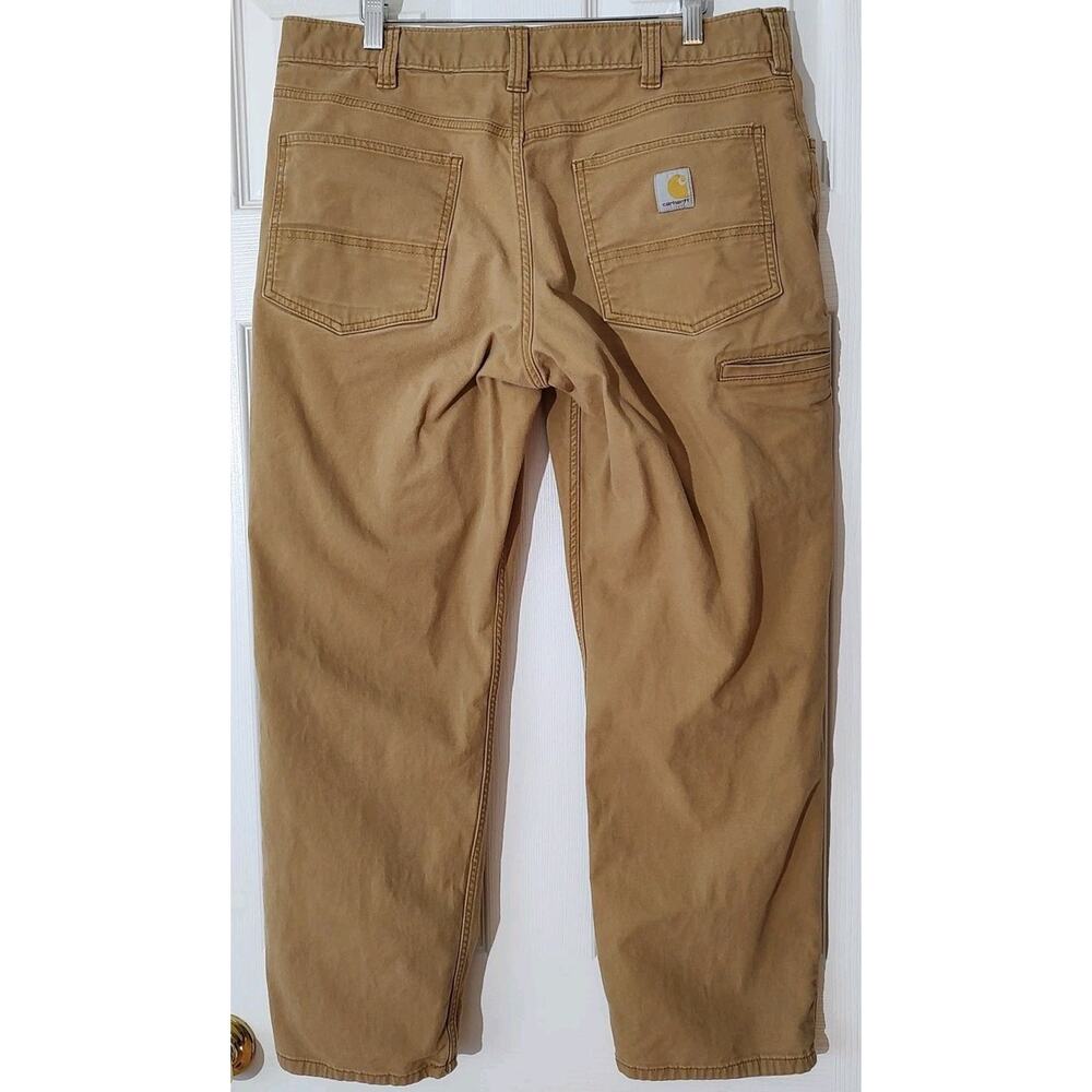 Men's Carhartt Pants Khaki Workwear Relaxed Fit Rugged Flex Canvas Utility 35x27 - Picture 3 of 7
